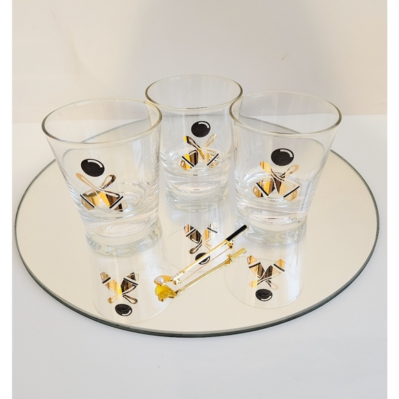 VTG MCM Bowling Gold & Black Lowball Glasses - Picture 4 of 4
